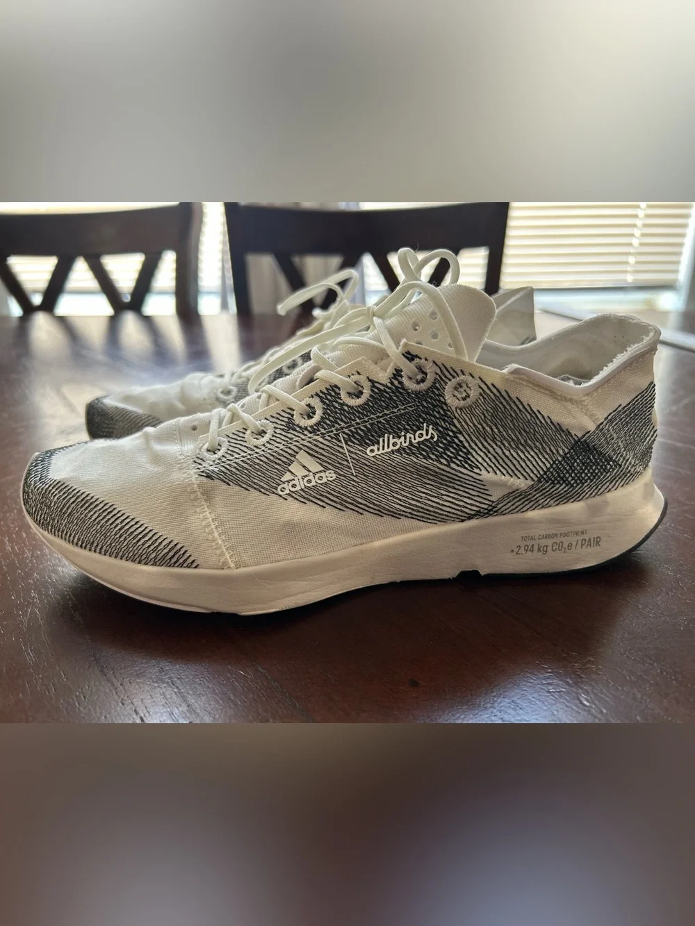 Allbirds x adidas White Sneakers with Black Graphic Accents size 7.5